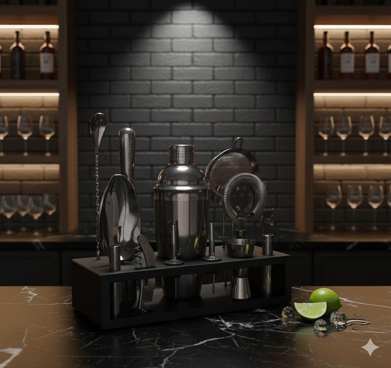 Highball  Chaser Highball & Chaser 13-Piece Cobbler Cocktail Shaker Set: Black Polished Stainless Steel Bartender Kit for Home Bar Set | Laser Engraved Tools Plus E-Book with 30 Recipes - Image 2